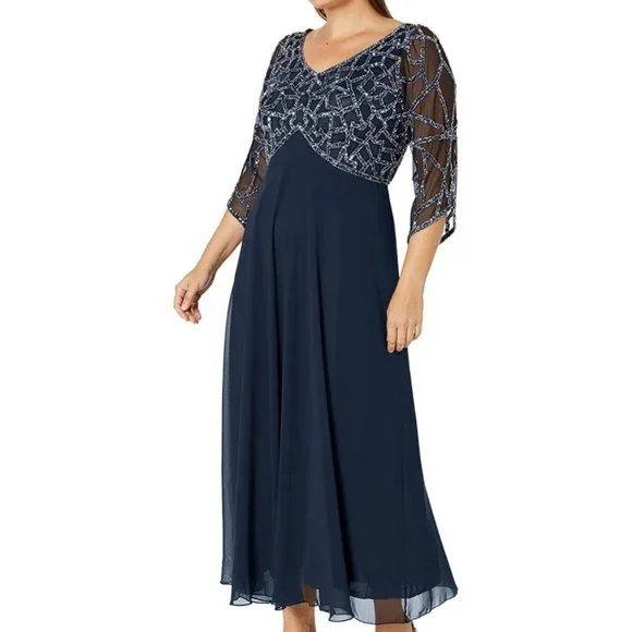 J Kara | Dresses | J Kara Womens Plus Size 34 Sleeve Geo Beaded Gown 4w |  Poshmark